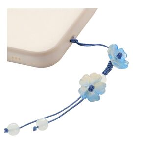 Handmade Cute Blue Cherry Blossom Beads Phone Lanyard, Kawaii Braided Flower Mobile Phone Lanyard, Cute Glass Bead Charm, Key Chain, Bag Charm