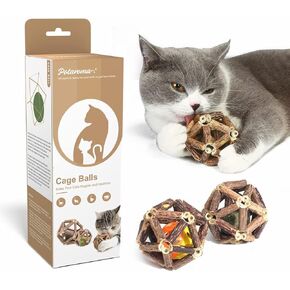 Potaroma Catnip Toys, 3Pcs Cat Toys Natural Silvervine Stick Cage Balls & Bell Ball for Indoor Cats, Kitten Cleaning Teeth Molar Matatabi Cat Chew Toy All Breeds