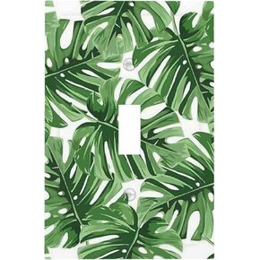 Green Palm Leaves 1 Gang Light Switch Cover Single Toggle Wall Plate Decorative Faceplate Electrical Switchplate for Living Room Bathroom Kitchen Home Decor