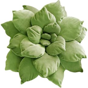3D 17" Green Succulent Pillow | Hand-Stitched Flower Pillow for Bedroom, Living Room, and Nursery | Cozy Decorative Leaf Throw Pillow