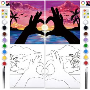 2 Pack Sip and Paint Kit for Adults Couples Painting Kit Pre Drawn Canvas to Paint at Home Date Night Party Favor Supplies Art Painting Set Couples Activity Romantic Beach Lovers 8x10 Canvas Painting Kit