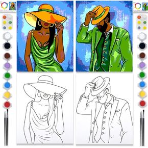 2 Pack Sip and Paint Kit for Adults Couples Painting Kit Pre Drawn Canvas to Paint Valentines Day at Home Date Night Party Favor Supplies Art Painting Set Couples Activity Selfie Gentlemen & Ladies 8x10 Canvas Painting Kit