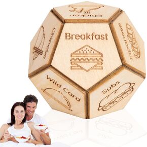Wooden Dodecahedron Food Dice Dicider ، 12 ما تأكله في قرار العشاء ، أفكار نرد ، تاريخ الليل ، هدايا عيد الحب للزوجين ، هي ، هو ، زوجة ، زوج ، الذكرى السنوية هدايا للعشاق