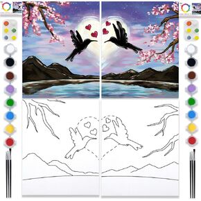 2 Pack Sip and Paint Kit for Adults Couples Painting Kit Pre Drawn Canvas to Paint Valentines Day at Home Date Night Party Favor Supplies Art Painting Set Couples Activity Romantic Lovebirds 8x10 Canvas Painting Kit