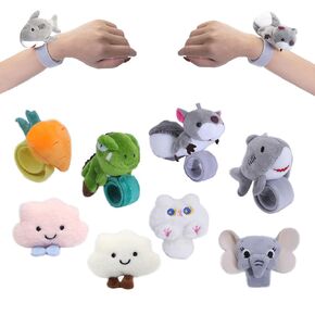 8 PCS Slap Bracelets محشو بالحيوان للأطفال ، أساور الحيوانات الفاخرة المفاجئة Cutie Cuff Sticky Rolls Huggers Toy Wrist for Girls Boys Child Gift Party Firth (Style E)