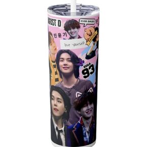 Suga Skinny Tumbler 20 Oz Kpop Gifts For Teens, Slim Insulated Stainless Steel Drinkware With Straw & Lid, Korean Pop Music Gift For Idol Fans, K-Pop Pink Travel For Hot & Cold rinks
