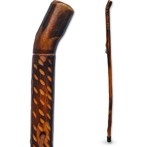 RMS Nature Wood Walking Stick - Wooden Hiking Stick and Trekking Pole with Leather Wrist Strap