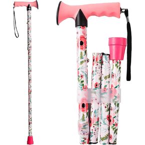 Walking Cane for Men and Women, Foldable Floral Lightweight Adjustable Portable for Folding Canes, Comfortable T-Handle for Seniors Adults