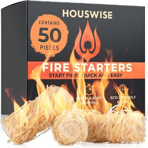 Fire Starter 50 pcs - Natural Fire Starters for Indoor & Outdoor, Firestarter for Wood Stove, Fireplace Campfires, Chimney, Grill, Pit, BBQ
