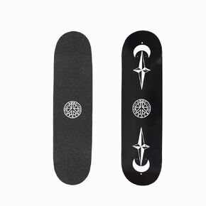 سطح التزلج الأسود الاحترافي للمبتدئين والأطفال أكثر من 13 Sun Moon Star Design Devel Skateboard Meass مثالية لتطوير المهارات الحيل أو الجودة الجودة Deck 30.8'x8 ''