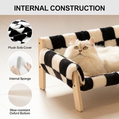 MEWOOFUN Cat Couch Bed, Pet Sofa for Indoor Cats Wooden Indoor Elevated Cat Beds with Removable Mattress Cover Suitable for Kitty, Puppy or Small Animal (Chessboard, Medium) in Saudi Arabia