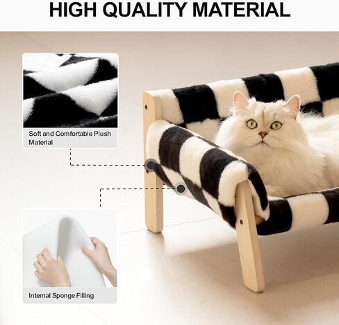MEWOOFUN Cat Couch Bed, Pet Sofa for Indoor Cats Wooden Indoor Elevated Cat Beds with Removable Mattress Cover Suitable for Kitty, Puppy or Small Animal (Chessboard, Medium) in Saudi Arabia