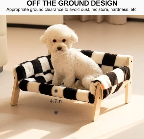 MEWOOFUN Cat Couch Bed, Pet Sofa for Indoor Cats Wooden Indoor Elevated Cat Beds with Removable Mattress Cover Suitable for Kitty, Puppy or Small Animal (Chessboard, Medium) in Saudi Arabia