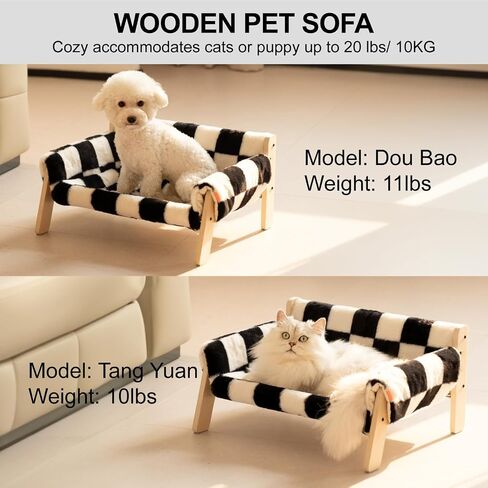MEWOOFUN Cat Couch Bed, Pet Sofa for Indoor Cats Wooden Indoor Elevated Cat Beds with Removable Mattress Cover Suitable for Kitty, Puppy or Small Animal (Chessboard, Medium) in Saudi Arabia