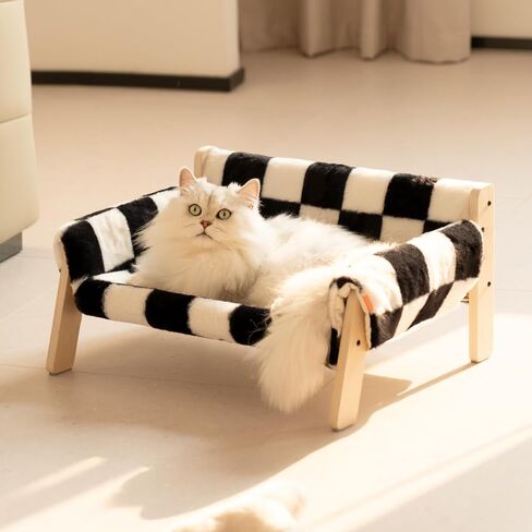 MEWOOFUN Cat Couch Bed, Pet Sofa for Indoor Cats Wooden Indoor Elevated Cat Beds with Removable Mattress Cover Suitable for Kitty, Puppy or Small Animal (Chessboard, Medium) in Saudi Arabia