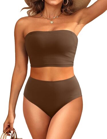 مجموعة بيكيني Tempt Me Women Bandeau بدون حمالات عالية الخصر مكونة من قطعتين ملابس سباحة طويلة in Saudi Arabia