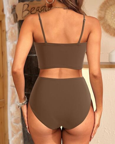 مجموعة بيكيني Tempt Me Women Bandeau بدون حمالات عالية الخصر مكونة من قطعتين ملابس سباحة طويلة in Saudi Arabia