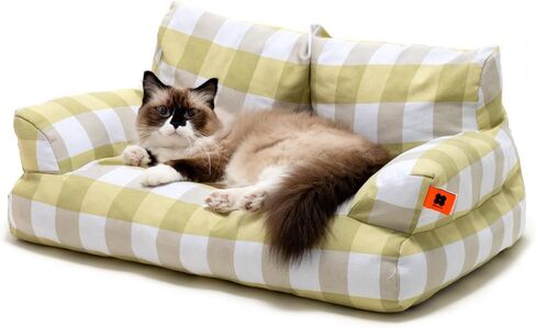 MEWOOFUN Pet Sofa Bed for Medium Pets Cat Couch Cat Bed with 26×19×13 Inch Removable Washable Cover Nonskid Bottom Puppy Couch Pet Bed up to 25 lbs (Yellow & White) in Saudi Arabia