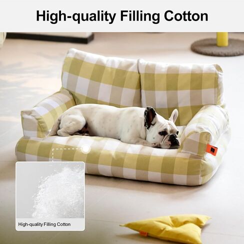 MEWOOFUN Pet Sofa Bed for Medium Pets Cat Couch Cat Bed with 26×19×13 Inch Removable Washable Cover Nonskid Bottom Puppy Couch Pet Bed up to 25 lbs (Yellow & White) in Saudi Arabia