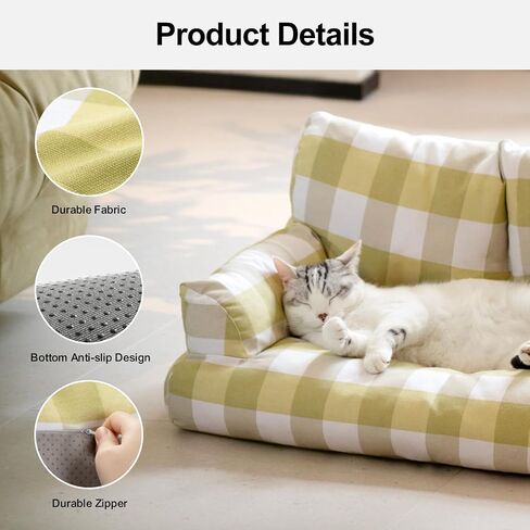 MEWOOFUN Pet Sofa Bed for Medium Pets Cat Couch Cat Bed with 26×19×13 Inch Removable Washable Cover Nonskid Bottom Puppy Couch Pet Bed up to 25 lbs (Yellow & White) in Saudi Arabia