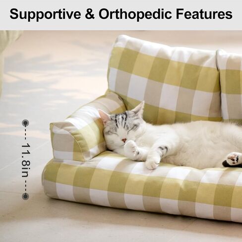 MEWOOFUN Pet Sofa Bed for Medium Pets Cat Couch Cat Bed with 26×19×13 Inch Removable Washable Cover Nonskid Bottom Puppy Couch Pet Bed up to 25 lbs (Yellow & White) in Saudi Arabia