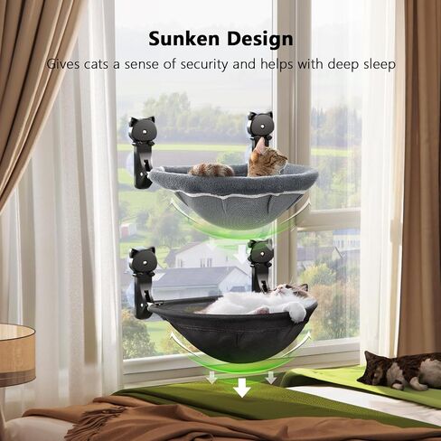 2 Pack Cat Window Perch Cordless, Cat Hammock with Sunken Design Foldable & Stable Cat Beds- Breathable Cat Window Hammock for Overlooking, Sunbathing and Climbing - Maximum Hold Up to 40lb in Saudi Arabia