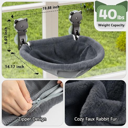 2 Pack Cat Window Perch Cordless, Cat Hammock with Sunken Design Foldable & Stable Cat Beds- Breathable Cat Window Hammock for Overlooking, Sunbathing and Climbing - Maximum Hold Up to 40lb in Saudi Arabia