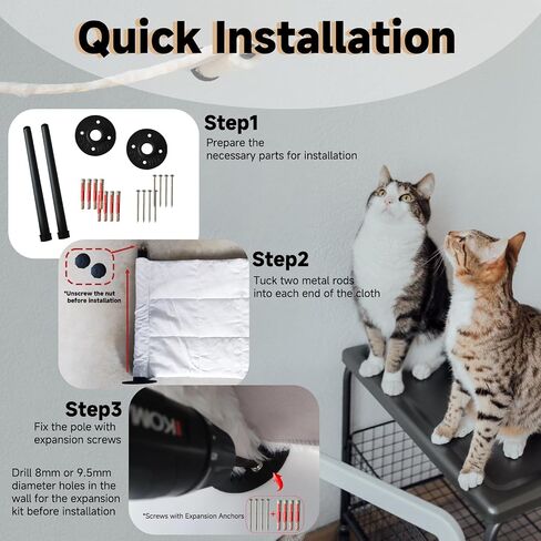Cat Hammock Wall Mounted, 22.83 x 12.44 inch Wall Mounted Cat Shelves, Metal Brackets Cat Beds for Sleeping, Playing, Climbing and Resting Stabilized Cat Wall Furniture for Large Cats or Kitty in Kuwait