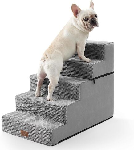 Dog Stairs for Small Dogs, 5 Tier Removable Wider Pet Stairs for Couch and Bed, 23.6" H Non-Slip Dog Steps for Puppies and Old Cats with Support Board, 29.5x19.7x23.6 inch, Grey in Kuwait