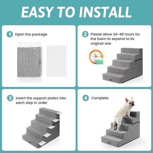 Dog Stairs for Small Dogs, 5 Tier Removable Wider Pet Stairs for Couch and Bed, 23.6" H Non-Slip Dog Steps for Puppies and Old Cats with Support Board, 29.5x19.7x23.6 inch, Grey in Kuwait