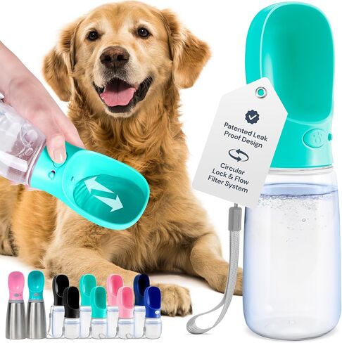 MalsiPree Lightweight Dog Travel Bottle - 19 oz, Blue Portable Dog Water Dispenser with Bowl - Food Grade Plastic - Pet Water Bottle in Saudi Arabia