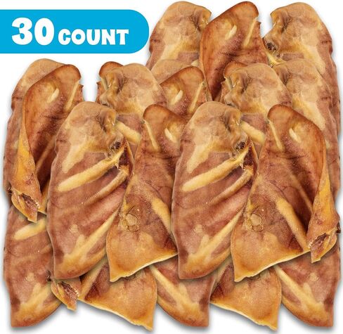 Whole Pig Ears for Dogs Large - 100 Pack Long Lasting Dog Chews - One Ingredient Delicious All Natural Flavor – Easy to Digest Dog Treat for Large Dogs - Great for Teeth and Gums in Kuwait