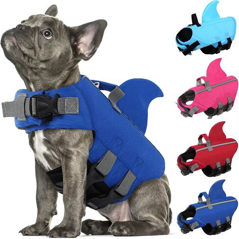 SUNFURA Dog Life Jacket Shark Life Vest for Dogs, Adjustable Swmming Vest with High Buoyancy, Safety Lifesaver with Rescue Handle for French Bulldog Small Medium Breeds, USA Flag M in Saudi Arabia