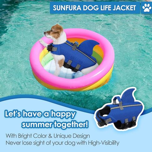 SUNFURA Dog Life Jacket Shark Life Vest for Dogs, Adjustable Swmming Vest with High Buoyancy, Safety Lifesaver with Rescue Handle for French Bulldog Small Medium Breeds, USA Flag M in Saudi Arabia