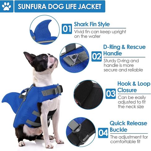 SUNFURA Dog Life Jacket Shark Life Vest for Dogs, Adjustable Swmming Vest with High Buoyancy, Safety Lifesaver with Rescue Handle for French Bulldog Small Medium Breeds, USA Flag M in Saudi Arabia