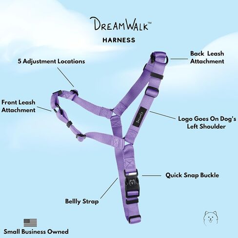 ShawnCo Dream Walk No-Pull Dog Harness- Adjustable, Comfortable, Easy to Use Pet Halter to Help Stop Pulling for Small, Medium and Large Dogs (ICY Lilac, M) in Kuwait