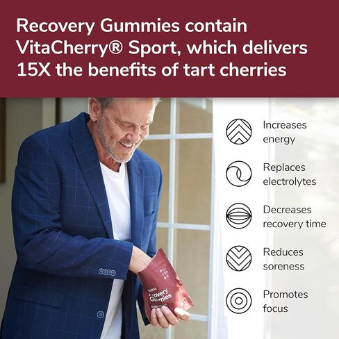 Recovery Gummies - Tart Cherry Gummies for Muscle Recovery - Hibiscus Cherry Flavor with Antioxidants & Electrolytes Combats Soreness, Fights Inflammation, Boosts Energy - Vegan, Non-GMO, Gluten-Free in Saudi Arabia
