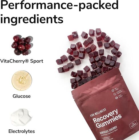 Recovery Gummies - Tart Cherry Gummies for Muscle Recovery - Hibiscus Cherry Flavor with Antioxidants & Electrolytes Combats Soreness, Fights Inflammation, Boosts Energy - Vegan, Non-GMO, Gluten-Free in Saudi Arabia