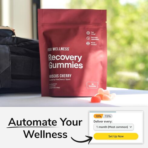 Recovery Gummies - Tart Cherry Gummies for Muscle Recovery - Hibiscus Cherry Flavor with Antioxidants & Electrolytes Combats Soreness, Fights Inflammation, Boosts Energy - Vegan, Non-GMO, Gluten-Free in Saudi Arabia