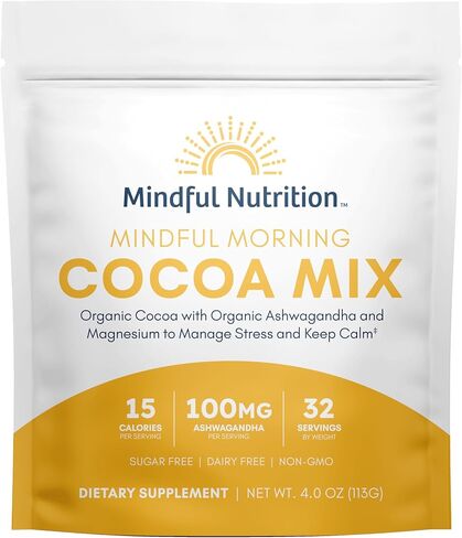 Mindful Morning Sugar Free Hot Chocolate Mix with Organic Ashwagandha and Magnesium Supplements to Relax the Mood and Calm the Mind, Natural Stress Relief Supplement Hot Cocoa in Saudi Arabia