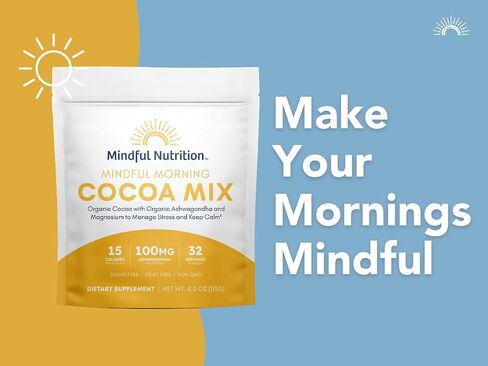 Mindful Morning Sugar Free Hot Chocolate Mix with Organic Ashwagandha and Magnesium Supplements to Relax the Mood and Calm the Mind, Natural Stress Relief Supplement Hot Cocoa in Saudi Arabia