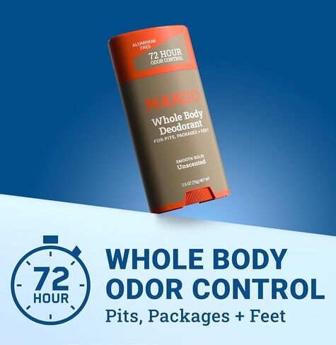 Mando Whole Body Deodorant For Men - Smooth Solid Stick - 72 Hour Odor Control - Aluminum Free, Baking Soda Free, Skin Safe - 2.6 Ounce (Pack of 2) - Unscented in Kuwait