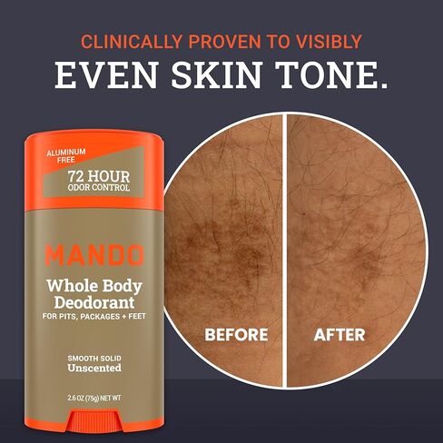 Mando Whole Body Deodorant For Men - Smooth Solid Stick - 72 Hour Odor Control - Aluminum Free, Baking Soda Free, Skin Safe - 2.6 Ounce (Pack of 2) - Unscented in Kuwait