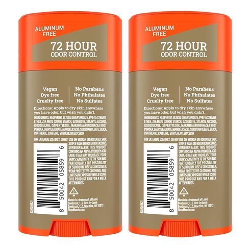 Mando Whole Body Deodorant For Men - Smooth Solid Stick - 72 Hour Odor Control - Aluminum Free, Baking Soda Free, Skin Safe - 2.6 Ounce (Pack of 2) - Unscented in Kuwait