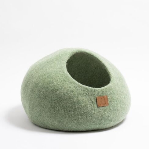 Best Aesthetic Cat Bed - Premium Felted Wool Cat Cave Bed - Cozy Peekaboo Round Cave for Large or Small Cats (Small, Eucalyptus Green) in Saudi Arabia