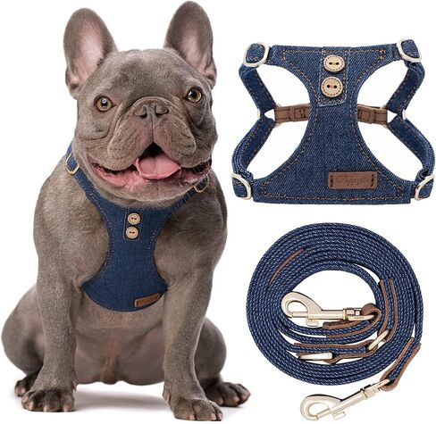 Puppytie No Pull Dog Harness with Multifunction Dog Leash,Soft Adjustable No Choke Escape Proof Pet Harness Vest for Medium Dogs,Denim Light Blue,M in Saudi Arabia