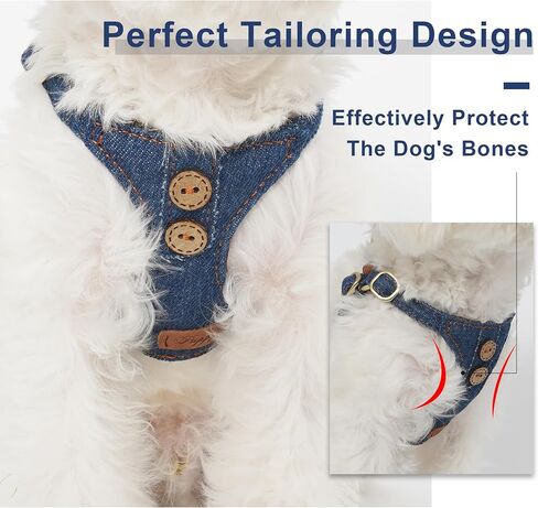 Puppytie No Pull Dog Harness with Multifunction Dog Leash,Soft Adjustable No Choke Escape Proof Pet Harness Vest for Medium Dogs,Denim Light Blue,M in Saudi Arabia