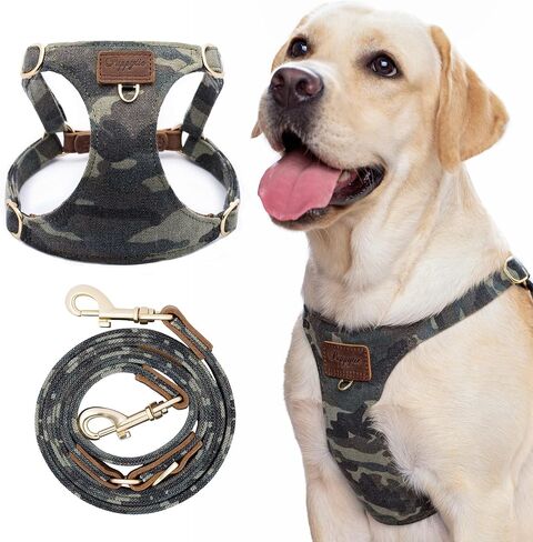 Puppytie No Pull Dog Harness with Multifunction Dog Leash,Soft Adjustable No Choke Escape Proof Pet Harness Vest for Medium Dogs,Denim Light Blue,M in Saudi Arabia
