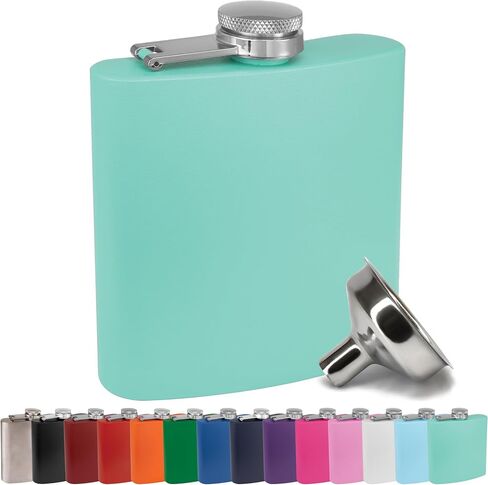 6 oz Stainless Steel Hip Flask with Funnel for Men & Women, Powder Coated Flask Gift Sets for Groomsmen, Bridesmaids, Wedding Party Whiskey Flask for Liquor, by Clear Water Home Goods, Matte Teal in Saudi Arabia