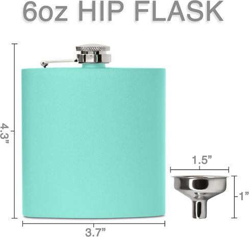 6 oz Stainless Steel Hip Flask with Funnel for Men & Women, Powder Coated Flask Gift Sets for Groomsmen, Bridesmaids, Wedding Party Whiskey Flask for Liquor, by Clear Water Home Goods, Matte Teal in Saudi Arabia